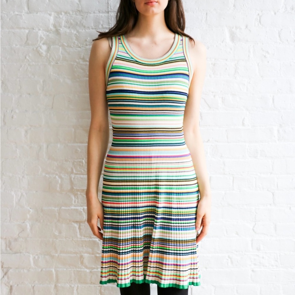 Milly Striped Multicolor Ribbed Knit Dress